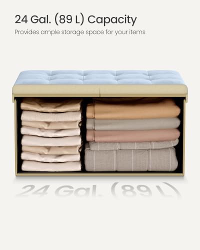 SONGMICS Foldable Storage Ottoman with Flipping Lid, 30 Inch Velvet Bench