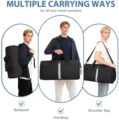 Garment Bags for Travel,50L Carry on Convertible Garment Duffle bag with Shoulder Strap,3 in 1 Hanging Suit Travel Bag with Shoulder Strap