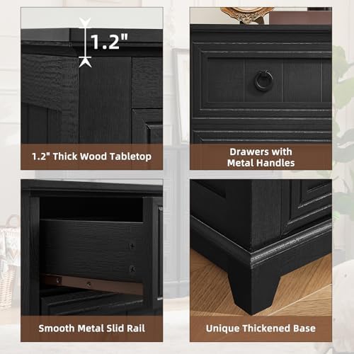 Joaxswe Farmhouse 4 Drawer Dresser for Bedroom, 35" Tall Chest of Drawers | Rustic Wood Dresser with Metal Handle, Storage Organizer Closet for Living Room, Hallway, Entryway, Black