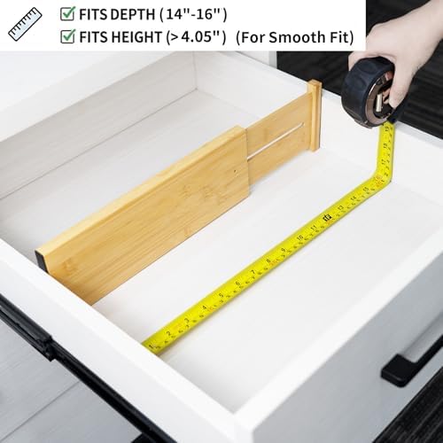 Utoplike Bamboo Drawer Organizer, 4" H Dresser Drawers Dividers for Clothes | Adjustable Deep Drawers Organizers for Clothing, Silverware, in Kitchen, Bathroom, Bedroom Drawer, Fit 14"-16" Drawers