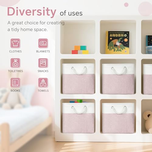 FinishingBo 11 inch Cube Storage Bin with Handles 6 Pack