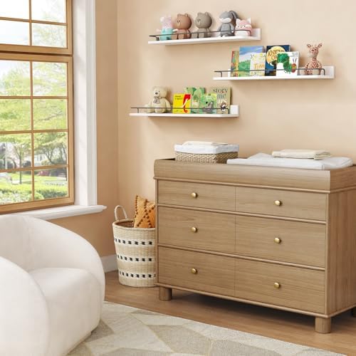 Forbena Floating Shelves for Wall 24 Inches Long, Modern White Wall Shelving Unit for Bedroom, Wood Hanging Shelf for Kitchen Bathroom Living Room Office Organizers and Storage (White and Grey)