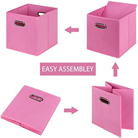 Fabric Cloth Storage Bins,Fabric Cube Bins Organizer with Dual Handles Foldable Cube Storage Baskets for Home Bedroom Storage,Set of 3,(Pink)