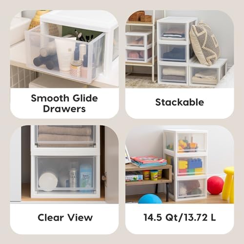 IRIS USA 3-Pack, 14.5 Qt. Stacking Drawer Storage Organizer, White