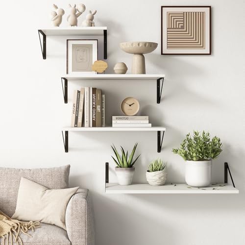 Deep White Floating Shelves for Wall, 24"W x 10"D Wall Shelves Set of 2, 10 Inch Deep Floating Shelf with Brackets, Wide Display & Storage Shelves for Books, Living Room, Kitchen, Bathroom