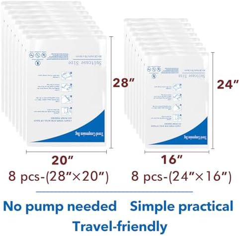 MEIQIHOME Vacuum Storage Bags, Space Saver Sealer Bags for Clothing, Pillows, Comforters, Blankets, Bedding, Travel, 16 Roll Bags, PA+PE Material