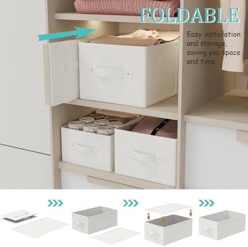 Storage Boxes, Fabric Clothes Bins, 3 Pack, White, 16.1x9.8x6.5 In
