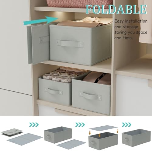 Storage Boxes, Fabric Clothes Bins, 3 Pack, Grey, 16.1x9.8x6.5 In
