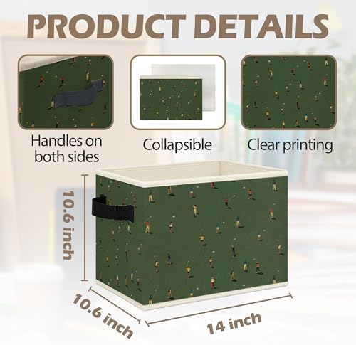 Vintage Green Golf Foldable Storage Bins Box with Handles, Minimalist Abstract Golf Sports Collapsible Toys Books Clothes Organizer Basket for Kids Boys Bedroom Bathroom Gym