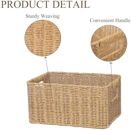 YRMT Rattan Storage Basket Pantry Baskets with Built-in Handles Wicker Baskets for Organizing Waterproof Woven Nature 12" x 8" x6"