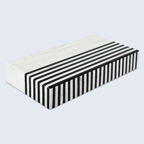 Handicrafts Home Large Decorative Storage Box with Lid – Black White Modern Storage Box, Remote Control Organizer for Coffee Table, Console & Living Room Decor – Mono Lead 12 x 6 x 2
