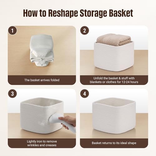 5-Pack Storage Cubes Woven Rope Baskets, 2 Sizes Organizer Bins | Ideal for Closet, Shelf, Bookshelf, Nursery, Changing Table, Cube Storage Bins, Storage Baskets for Bathroom Toy & Home