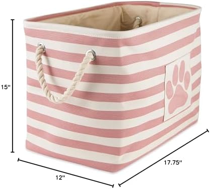 Bone Dry 5743 Pet Storage Collection Striped Paw Patch Bin, Large Rectangle, Rose