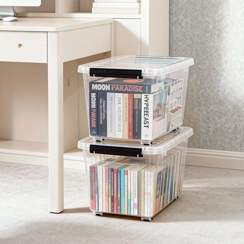 Citylife 54 Quart Large Clear Plastic Storage Bins with Lids 4-Pack