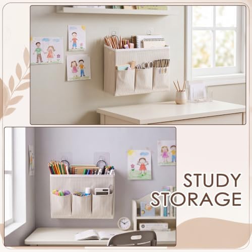Wenqik 2 Pcs Wall Hanging Storage Bag with 3 Pockets Linen Storage