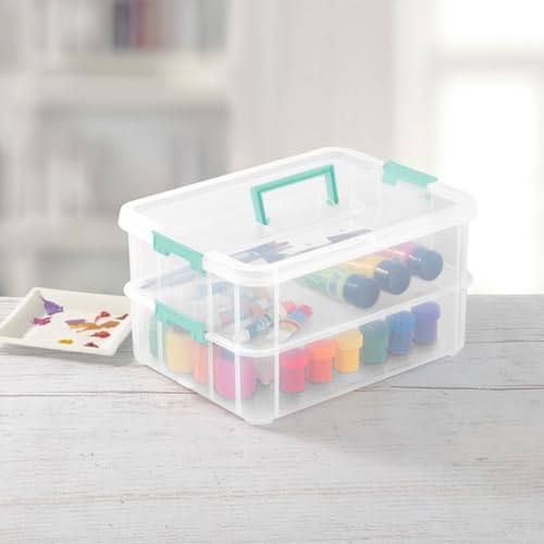 STERILITE Convenient Home 2-Tier Layer Stack Carry Storage Box, Clear 12-Pack 12 X 1