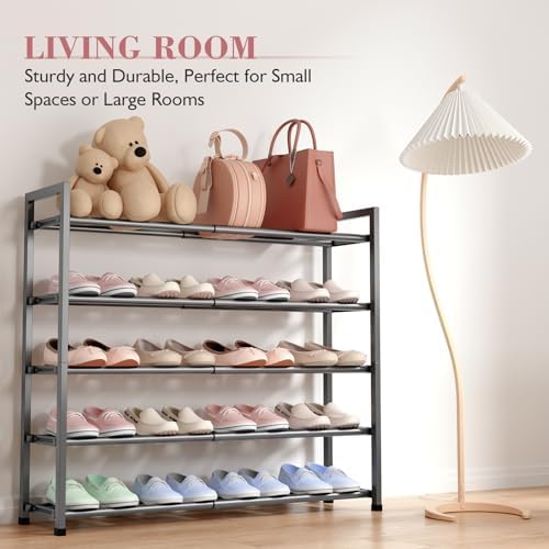 Bumusty 5 Tier Expandable Shoe Rack for Closet, Grey