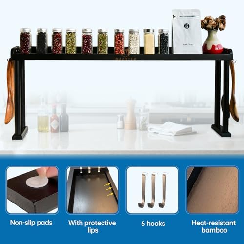 Bamboo Over the Stove Shelf,Shelf for Back of Stove Spice Rack Organizer