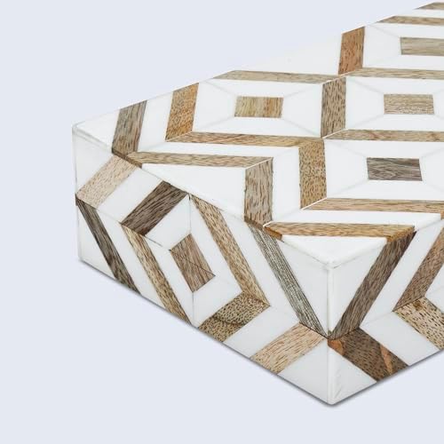 Handicrafts Home White Decorative Storage Box with Lid Wooden Desk Organizer Box Office Storage Box for Workspace Desk Decor Organizer – Resin Inlay Marquet Array Collection - 5x7x1.5