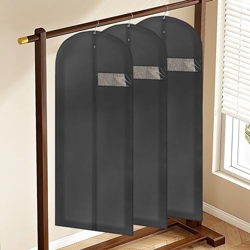 60" Dress Bags for Gowns Long, Garment Bags for Hanging Clothes with Clear Window, Foldable Suit Bag Cover for Travel and Storage (Black)