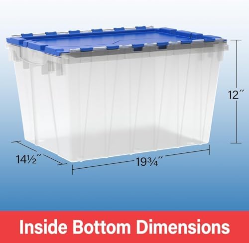 Akro-Mils KeepBox 12 Gal Storage Box, Lid Attached, Stackable, Red/Green
