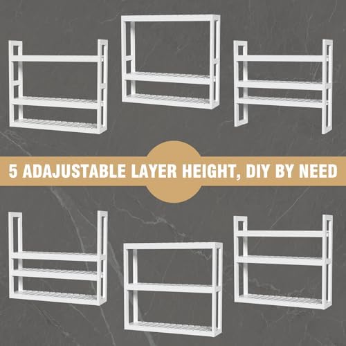 Domax Bathroom Shelves Over Toilet Storage - 3 Tier Wall Mounted Bamboo Bathroom Shelf Organizer Multifunctional Adjustable Layer Free Standing Utility Shelves for Bathroom Living Room Kitchen, White