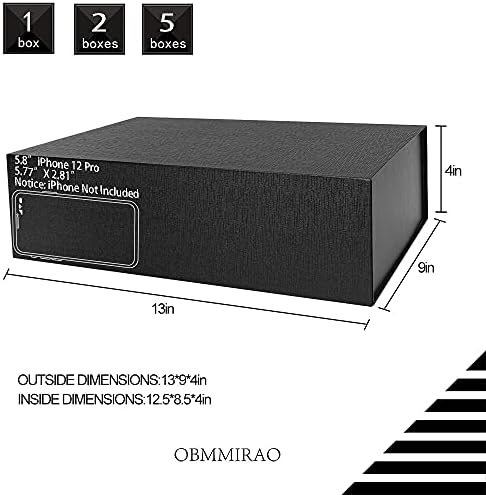 Black Magnetic Large Gift Box with Lid, 13x9x4 Inches, 2Pcs