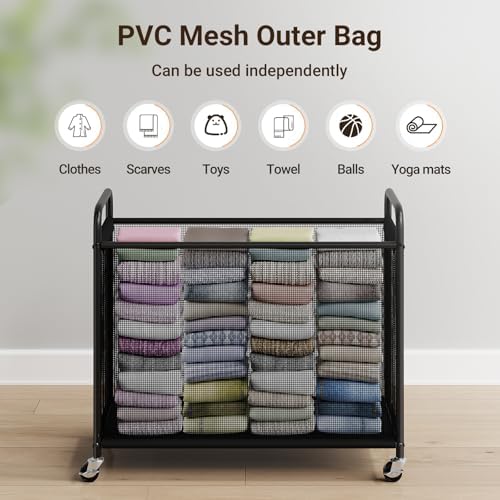 ELYKEN Laundry Hamper 4 Section, 140L Rolling Laundry Sorter with Wheels