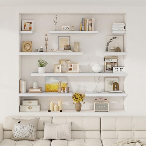Fun Memories 12 Deep Floating Shelves for Wall | 30W x 12D Large Floating Shelves | 3 Pack Storage Space Wall Mount Shelf for Living Room Bathroom Toilet Laundry Room Kitchen Home Office - White