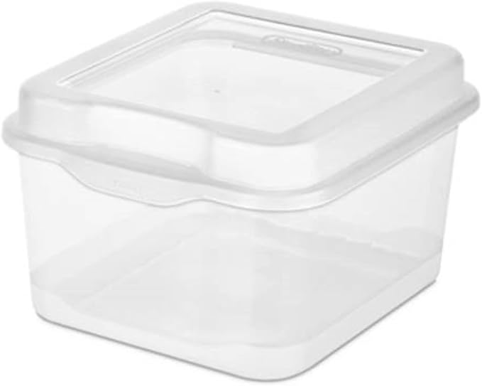 Sterilite FlipTop, Stackable Small Storage Bin with Hinging Lid, Plastic Container to Organize Desk at Home, Classroom, Office, Clear, (Pack of 12)