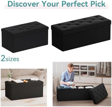 BRIAN & DANY Folding Storage Ottoman Bench, Ottoman with Storage, Foot Rest, Benches Seat for Bedroom, Living Room, Entryway, Long Shoes Bench, 15.7" x 31.5" x 15.7" Black