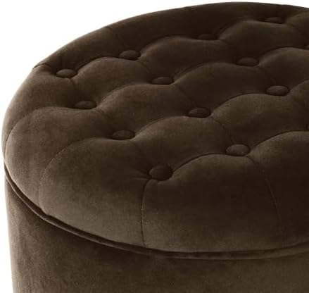 HomePop 19" Velvet Button Tufted Round Storage Ottoman - Brown Velvet