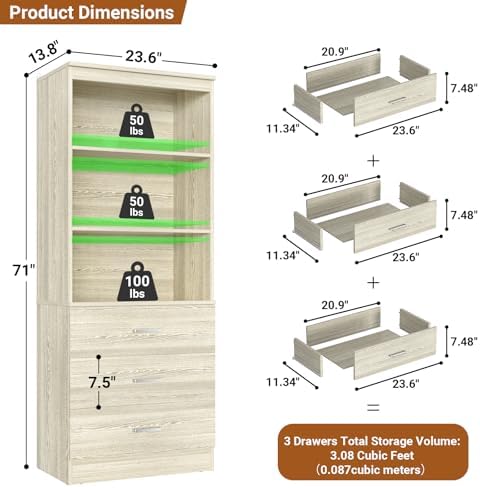 Aheaplus 23.6" Closet Drawers System,Closet System with 3 Drawers,White Oak