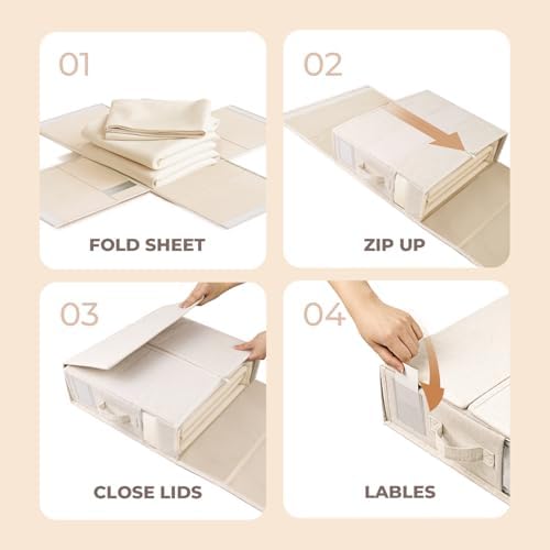 Cotton Linen Sheet Organizers and Storage, 4Pack Off-White