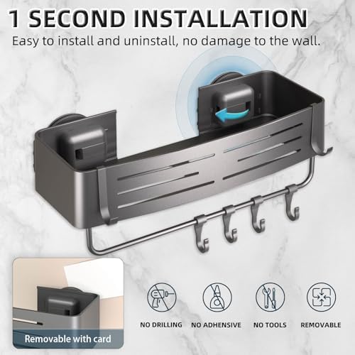 Onemake Suction Cup Shower Caddy, Shower Shelf, Bathroom Organizer, Gray