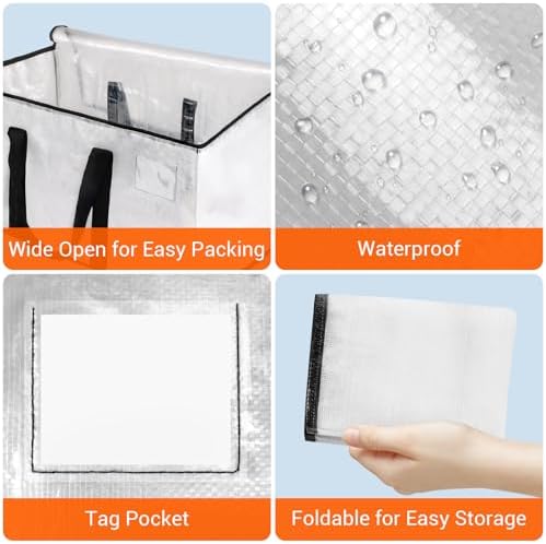 HomeHacks Moving Bags, Heavy Duty Storage Bags for Clothes, 6 Pack 76L
