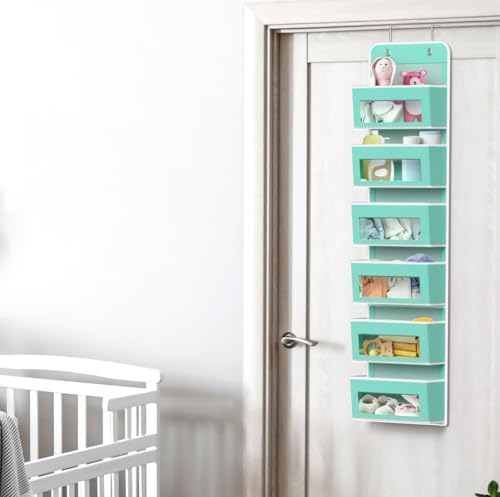 Simple Houseware 6 Clear Pocket Over Door Hanging Organizer, Turquoise