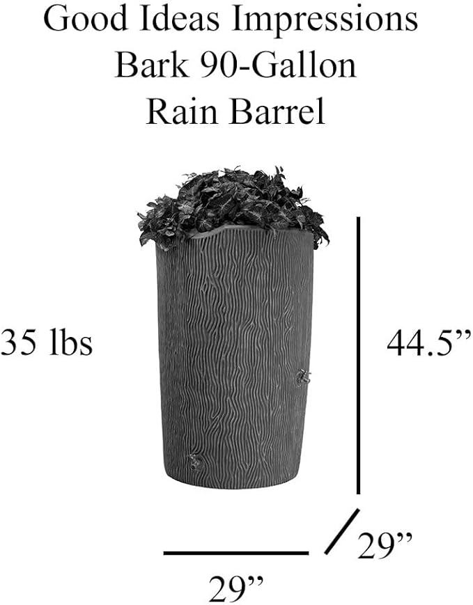 Good Ideas IMP-C90-SAN Impressions Tree Bark Rain Barrel, 90-Gallon, Sandstone
