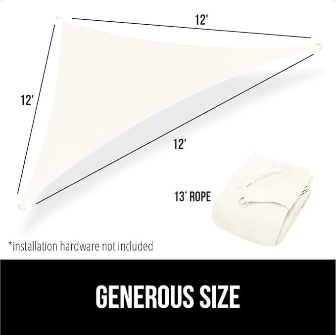 GORILLA GRIP Heavy Duty Sun Shade, UV Protection Fade Tear and Rust Resistant Triangle Sunshade Canopy, Curved Edges Blocks Sunlight, Breathable Sail, Outdoor Patio, Lawn Garden Butter Ivory