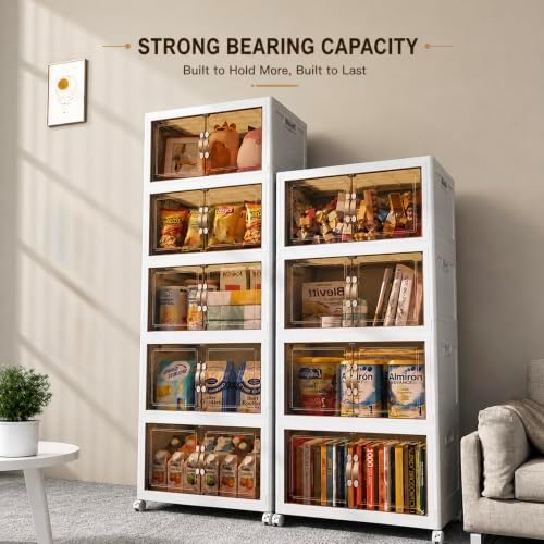 4 Tier Stackable Storage Bins with Lids, Total 199QT (4x49QT) Foldable Closet Organizer with Wheels, Collapsible Plastic Storage Boxes for Clothes, Toys, Kitchen, Office, and Dorm Room