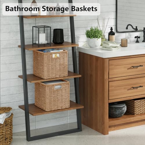 Vagusicc 11 inch Wicker Basket, Set of 2 Handwoven Storage Cubes with Handles, Foldable Paper Rope Storage Baskets for Organizing, Shelves, Bathroom, Natural