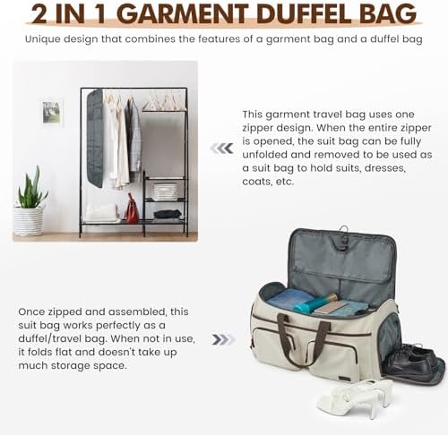 Garment Bag for Travel, S-ZONE Duffle Bag for Men Travel Convertible Suit Bags Carry on Luggage Women Hanging Suitcase Travel Bag with Toiletry Bag