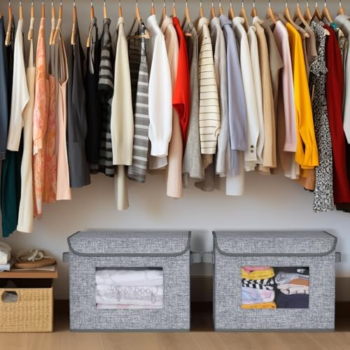Univivi Fabric Storage Bins with Lids for Clothes 4 Pack, Grey Linen