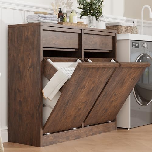 GarveeHome Double Tilt Out Laundry Hamper, Kitchen Trash Can Cabinet