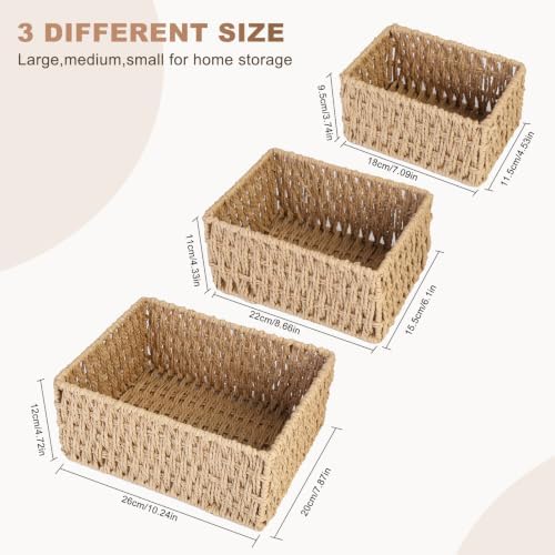 Wicker Storage Baskets for Shelves,Set of 3 Woven Storage Basket