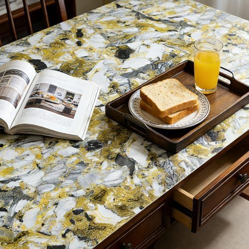 Drawer and Shelf Liner - Yellow Black Marble Pattern Non Adhesive