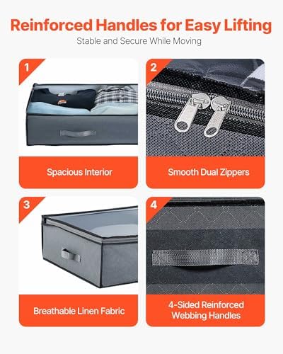 VEVOR Under Bed Storage with Clear Lids, 39.2 x 19.7 x 7.1 Inch, 90L Large Underbed Clothes Storage Containers, Low Profile Under Bed Drawer Shoe Organizer Bins Box for Blanket Shoe Bedroom, 6 Pack
