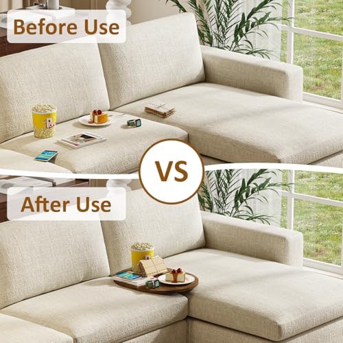 Asgolion Couch Tray Insert for Middle, 15.75"x12.6" Wood Sofa Tray | Folding Couch Armrest Table Fit Armless Couch/Sectional, for Drink Snacks Phone Remote Holder, Walnut