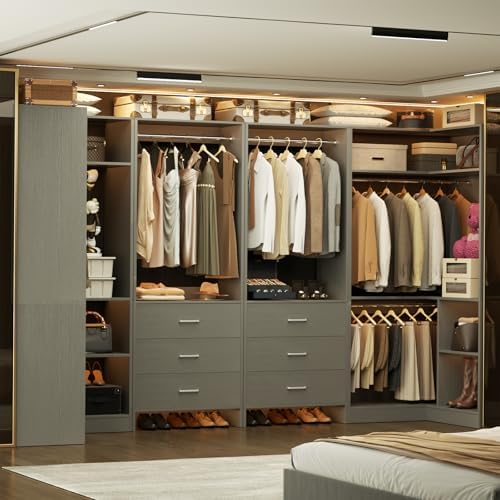 Aheaplus Closet System with Drawer,Hanging Rods, U-Shaped,Set of 4,Grey