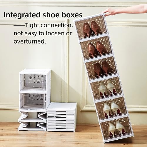 ZLLZUU Shoe Storage Box, No-Assembly 6 Tiers Foldable Shoe Organizer with Clear Door, Space-saving Shoe Rack,Sturdy Clear Plastic Stackable Sneaker Container